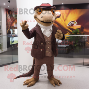 Brown Geckos mascot costume character dressed with a Blazer and Brooches