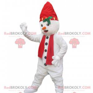 Snowman maskot med hatt och röd halsduk - Redbrokoly.com