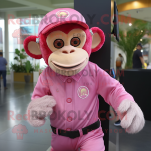 Pink Monkey mascot costume character dressed with a Polo Shirt and Caps