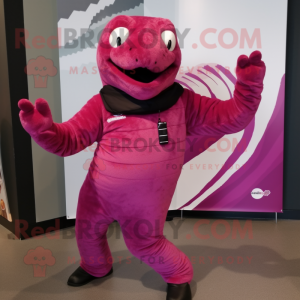 Magenta Titanoboa mascot costume character dressed with a Leggings and Mittens