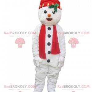 Maskot sněhuláka s kloboukem a červeným šátkem - Redbrokoly.com
