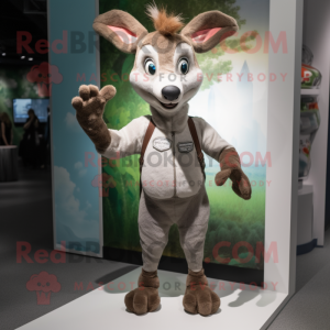 Gray Roe Deer mascot costume character dressed with a Henley Tee and Foot pads