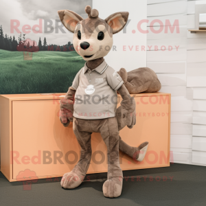Gray Roe Deer mascot costume character dressed with a Henley Tee and Foot pads