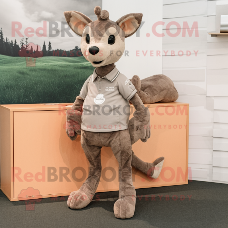 Gray Roe Deer mascot costume character dressed with a Henley Tee and Foot pads Gray Roe Deer mascot costume character dressed with a Henley Tee and Foot pads
