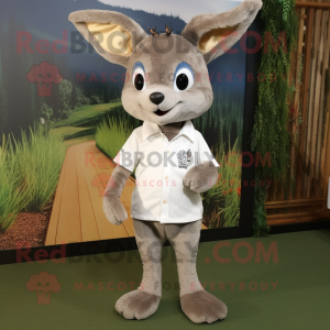 Gray Roe Deer mascot costume character dressed with a Henley Tee and Foot pads