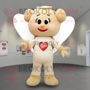 Cream Cupid mascot costume character dressed with a Bootcut Jeans and Earrings