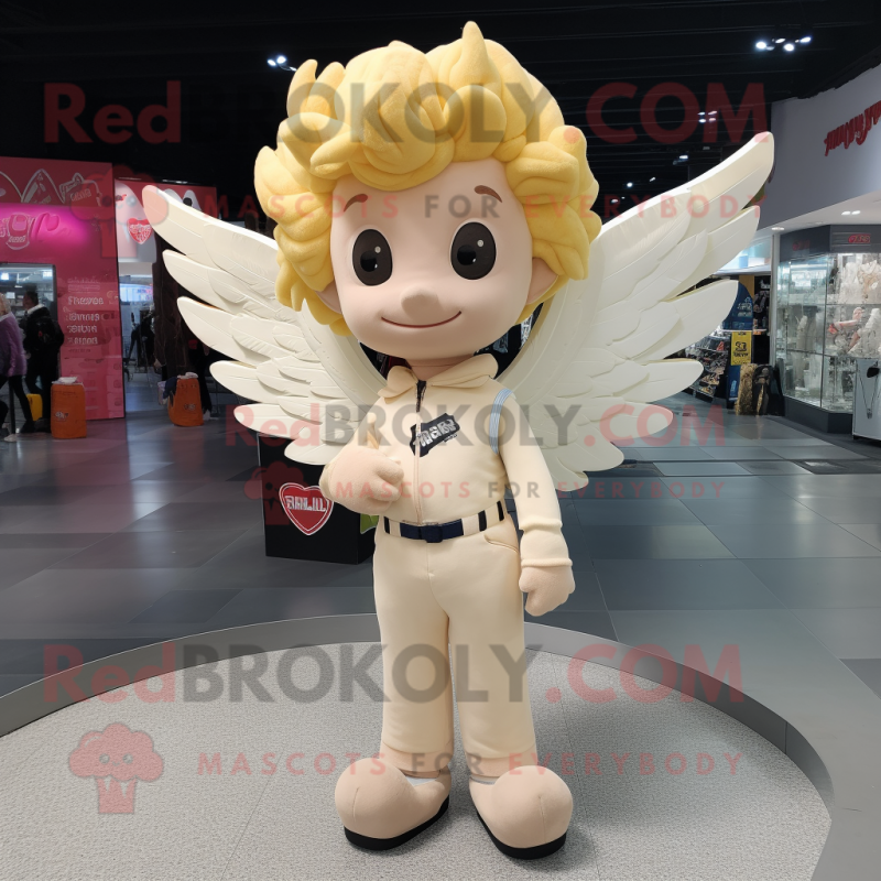 Cream Cupid mascot costume character dressed with a Bootcut Jeans and Earrings Cream Cupid mascot costume character dressed with a Bootcut Jeans and Earrings