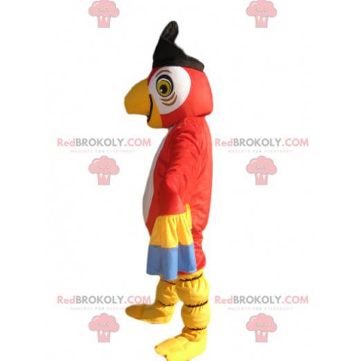 Mascota de loro multicolor con sombrero de pirata -