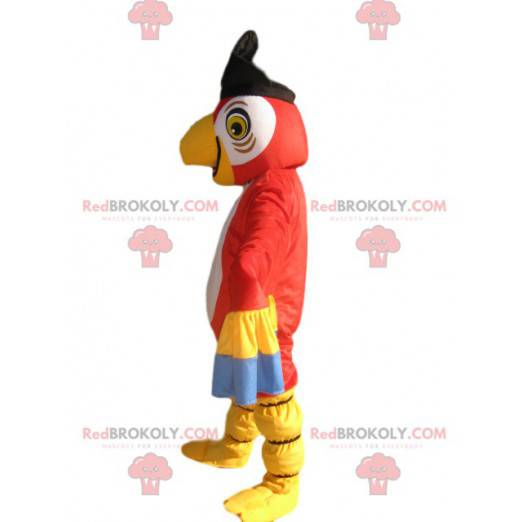 Mascote papagaio multicolorido com chapéu de pirata -