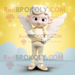Cream Cupid mascot costume character dressed with a Bootcut Jeans and Earrings