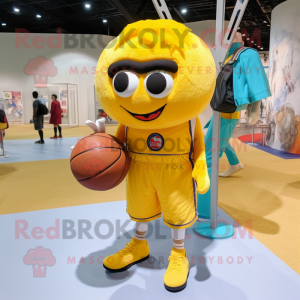 Geel basketbalbal mascotte...