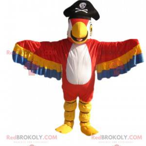 Mascotte de perroquet multicolore avec un chapeau de pirate -