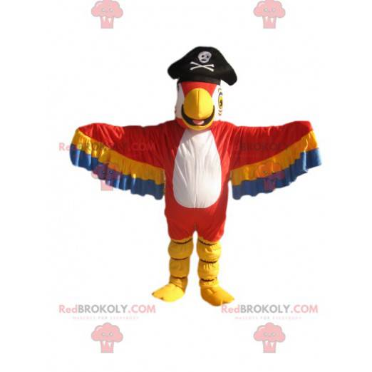 Mascote papagaio multicolorido com chapéu de pirata -