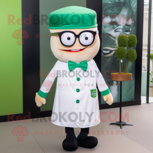 Green Dim Sum mascot costume character dressed with a Dress Shirt and Eyeglasses