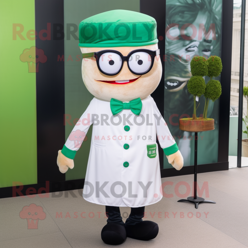 Green Dim Sum mascot costume character dressed with a Dress Shirt and Eyeglasses