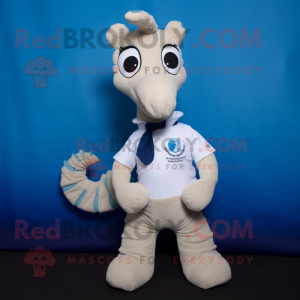nan Seahorse mascot costume character dressed with a Henley Shirt and Tie pins