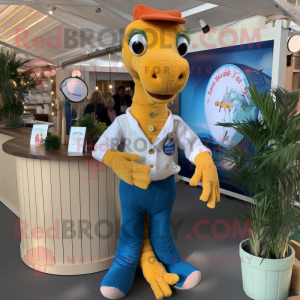 nan Seahorse mascot costume character dressed with a Henley Shirt and Tie pins