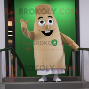 Tan Celery mascot costume character dressed with a Sweatshirt and Cufflinks
