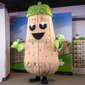 Tan Celery mascot costume character dressed with a Sweatshirt and Cufflinks