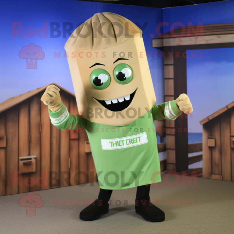 Tan Celery mascot costume character dressed with a Sweatshirt and Cufflinks