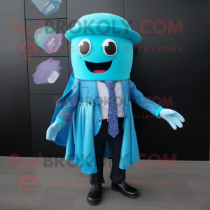 Turquoise Jellyfish mascot costume character dressed with a Blazer and Belts