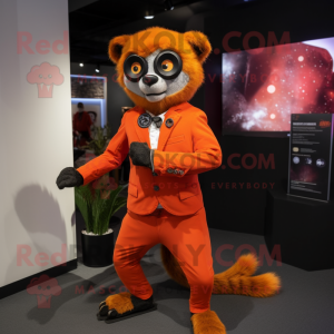 Orange Lemur mascot costume character dressed with a Suit Jacket and Bracelet watches