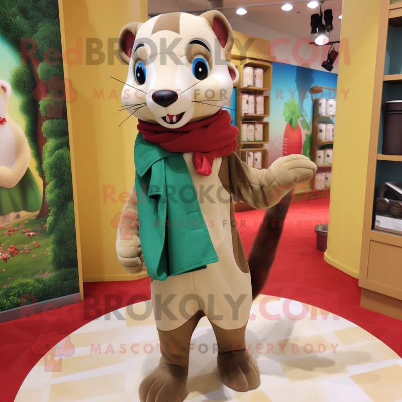 Tan Ferret mascot costume character dressed with a Culottes and Scarves