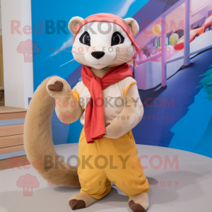 Tan Ferret mascot costume character dressed with a Culottes and Scarves