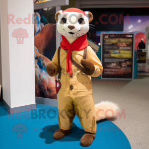 Tan Ferret mascot costume character dressed with a Culottes and Scarves