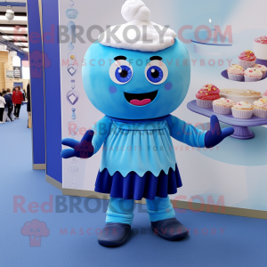 Blue Cupcake mascot costume character dressed with a Oxford Shirt and Anklets