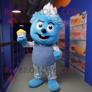 Blue Cupcake mascot costume character dressed with a Oxford Shirt and Anklets