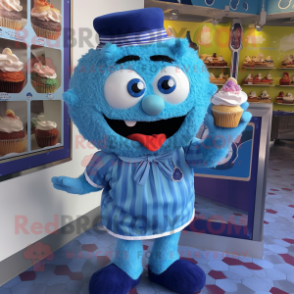 Blue Cupcake mascot costume character dressed with a Oxford Shirt and Anklets