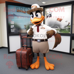 Brown Seagull mascot costume character dressed with a Baseball Tee and Briefcases