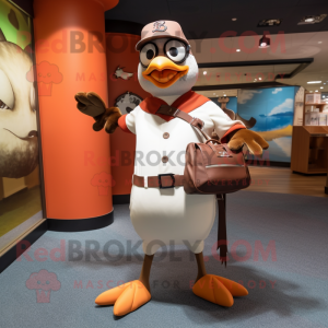 Brown Seagull mascot costume character dressed with a Baseball Tee and Briefcases