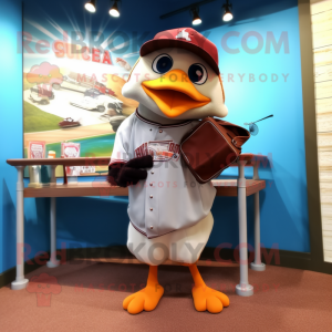 Brown Seagull mascot costume character dressed with a Baseball Tee and Briefcases