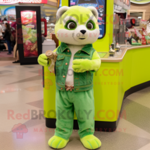 Lime Green Ferret mascot costume character dressed with a Flare Jeans and Coin purses