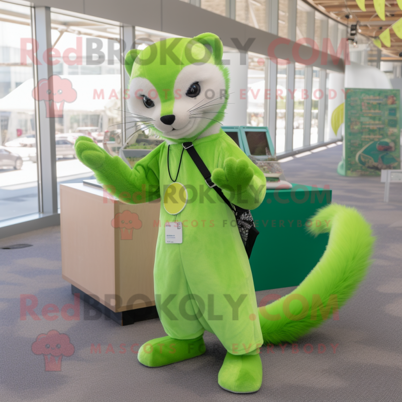 Lime Green Ferret mascot costume character dressed with a Flare Jeans and Coin purses