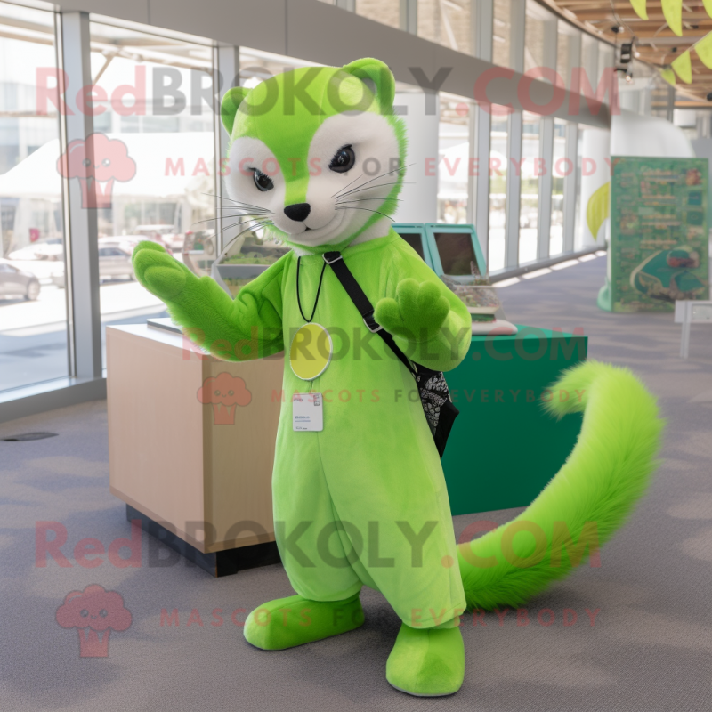 Lime Green Ferret mascot costume character dressed with a Flare Jeans and Coin purses Lime Green Ferret mascot costume character dressed with a Flare Jeans and Coin purses