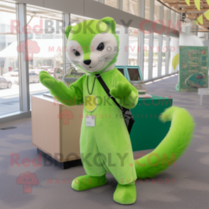 Lime Green Ferret mascot costume character dressed with a Flare Jeans and Coin purses