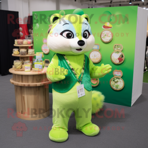 Lime Green Ferret mascot costume character dressed with a Flare Jeans and Coin purses