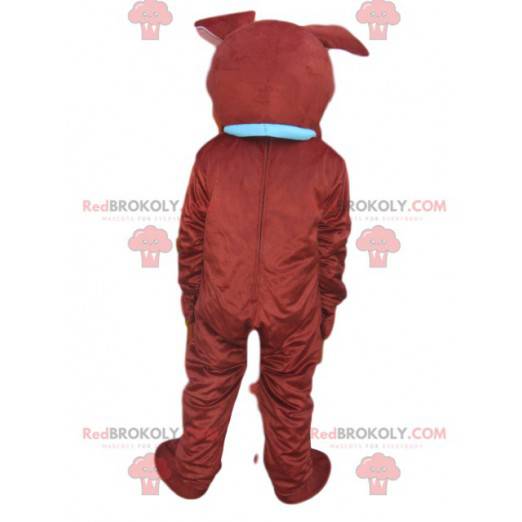 Brun hundemaskot med et stort smil - Redbrokoly.com
