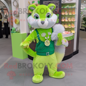 Lime Green Ferret mascot costume character dressed with a Flare Jeans and Coin purses