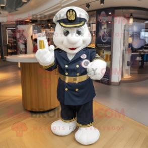 Navy Champagne mascot costume character dressed with a Playsuit and Smartwatches