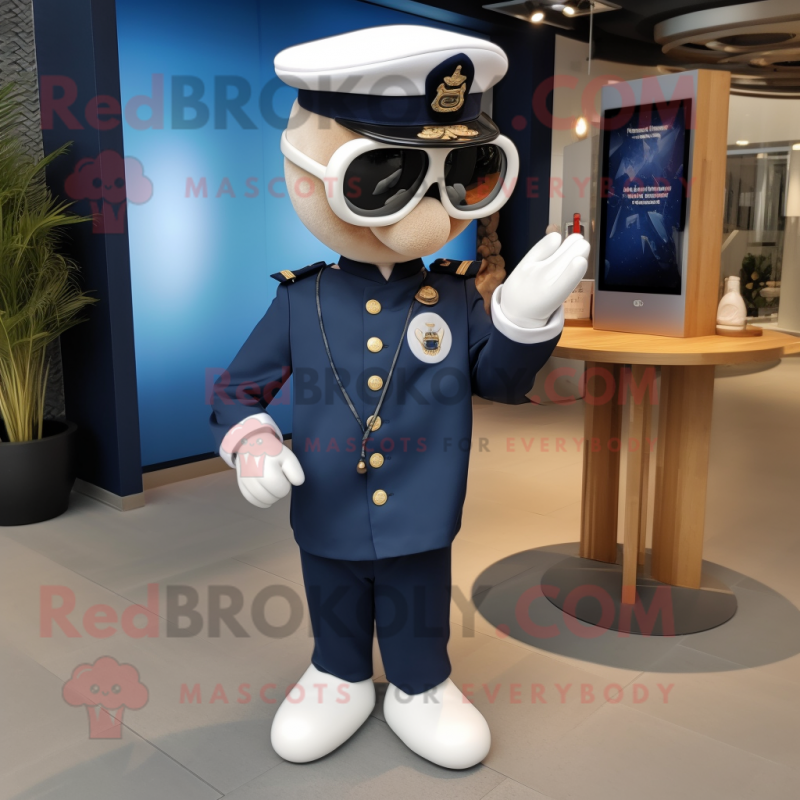 Navy Champagne mascot costume character dressed with a Playsuit and Smartwatches Navy Champagne mascot costume character dressed with a Playsuit and Smartwatches