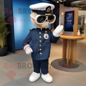 Navy Champagne mascot costume character dressed with a Playsuit and Smartwatches