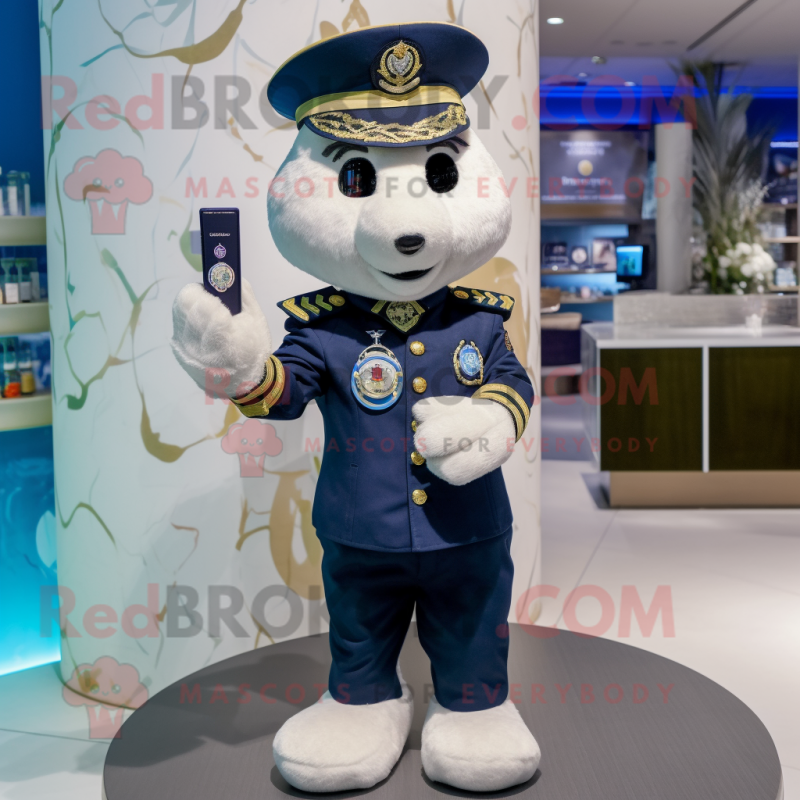 Navy Champagne mascot costume character dressed with a Playsuit and Smartwatches Navy Champagne mascot costume character dressed with a Playsuit and Smartwatches