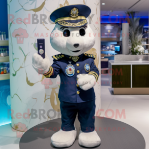Navy Champagne mascot costume character dressed with a Playsuit and Smartwatches