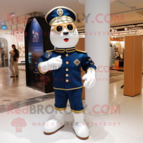 Navy Champagne mascot costume character dressed with a Playsuit and Smartwatches
