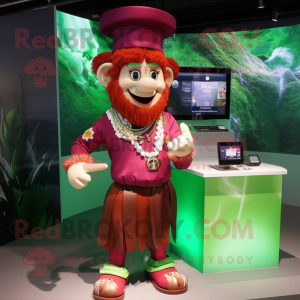 Maroon Leprechaun mascot costume character dressed with a Bikini and Bracelet watches