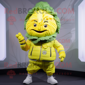 Yellow Cabbage mascot costume character dressed with a Windbreaker and Headbands